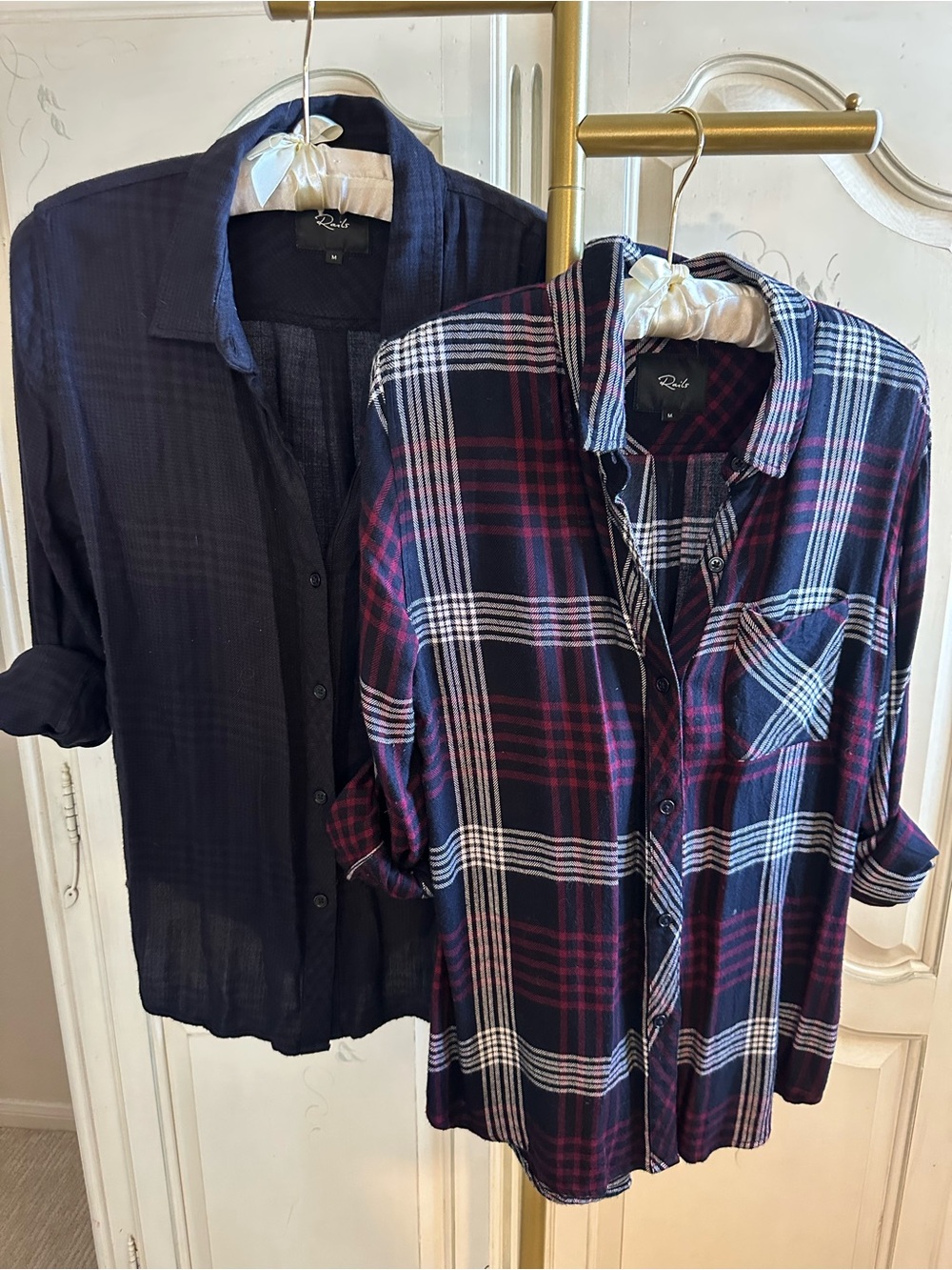 BUNDLE of 2 Rails Women’s Navy & Burgundy Plaid Button-Down Shirt Set